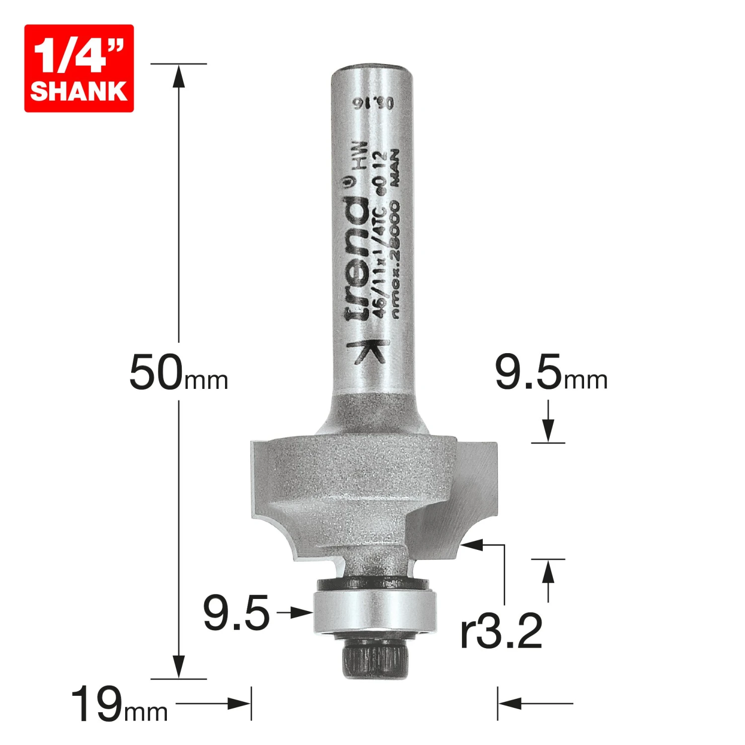 46/11X1/4TC - Bearing Guided Ovolo Cutter 3.2mm Radius 5 46/11X1/4TC - Bearing Guided Ovolo Cutter 3.2mm Radius - Image 3
