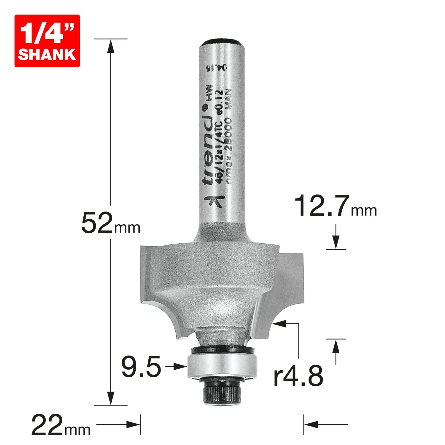 46/12X1/4TC - Bearing Guided Ovolo Cutter 4.8mm Radius 5 46/12X1/4TC - Bearing Guided Ovolo Cutter 4.8mm Radius - Image 3