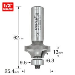 46/130X1/2TC - Bearing Guided Ovolo Cutter 6.3mm Radius 20 46/130X1/2TC - Bearing Guided Ovolo Cutter 6.3mm Radius -Outlet Router Grip Store 5027654008225 46 130x1 2tc 2d1 dd