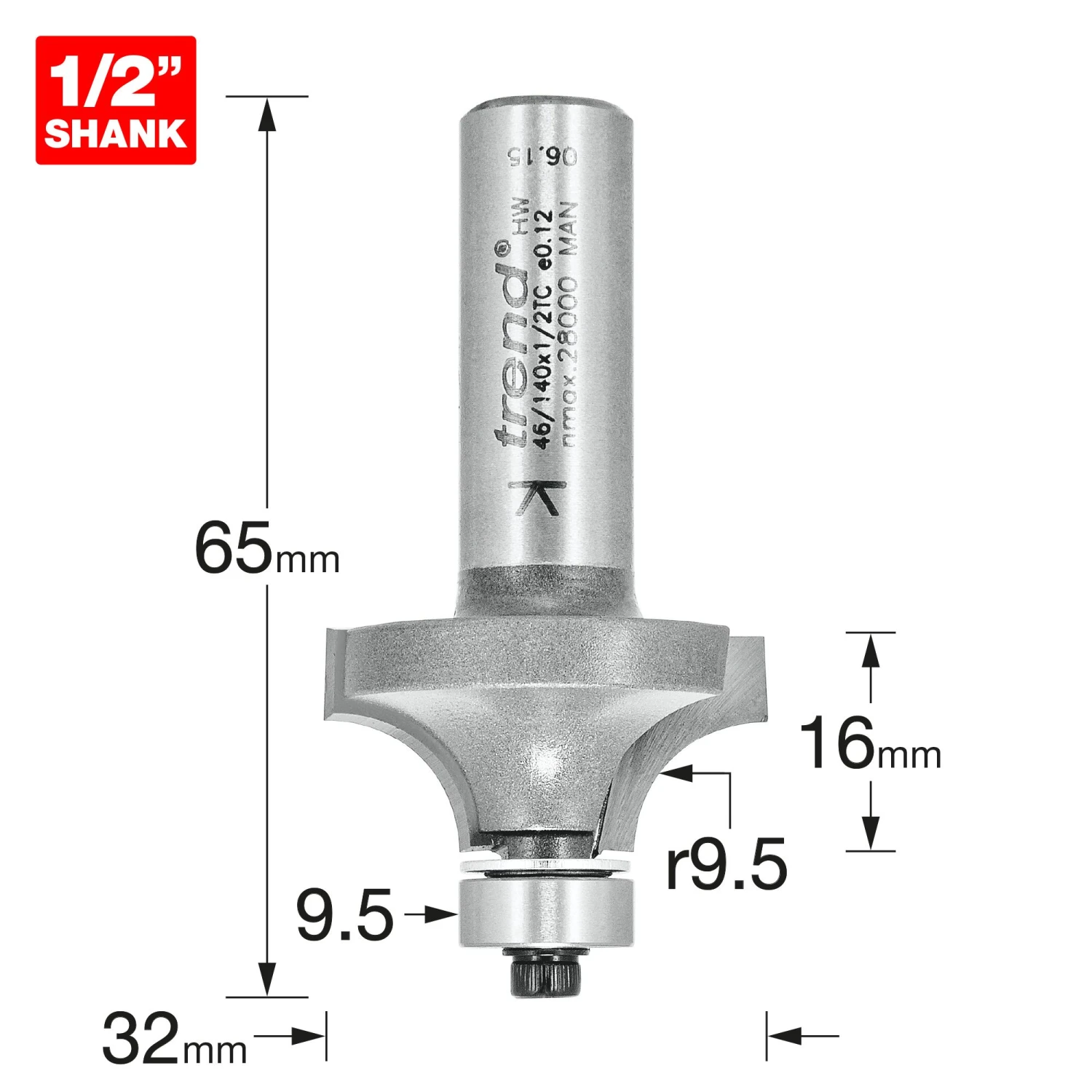 46/140X1/2TC - Bearing Guided Ovolo Cutter 9.5mm Radius 5 46/140X1/2TC - Bearing Guided Ovolo Cutter 9.5mm Radius - Image 3