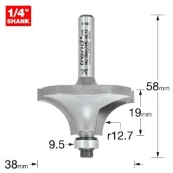 46/150X1/4TC - Bearing Guided Ovolo Cutter 12.7mm Radius -Outlet Router Grip Store 5027654008287 46 150x1 4tc 2d1 dd
