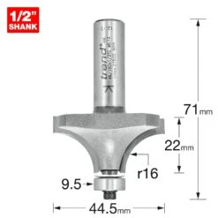 46/160X1/2TC - Bearing Guided Ovolo Cutter 16mm Radius -Outlet Router Grip Store 5027654008300 46 160x1 2tc 2d1 dd