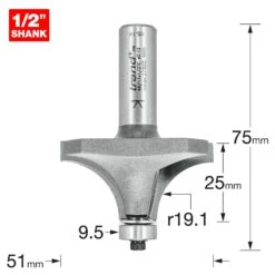 46/17X1/2TC - Bearing Guided Ovolo Cutter 19mm Radius -Outlet Router Grip Store 5027654008317 46 17x1 2tc 2d1 dd