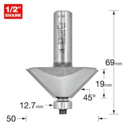 46/38X1/2TC - Bearing Guided Chamfer Cutter 45 Degrees -Outlet Router Grip Store 5027654008713 46 38x1 2tc 2d1 dd