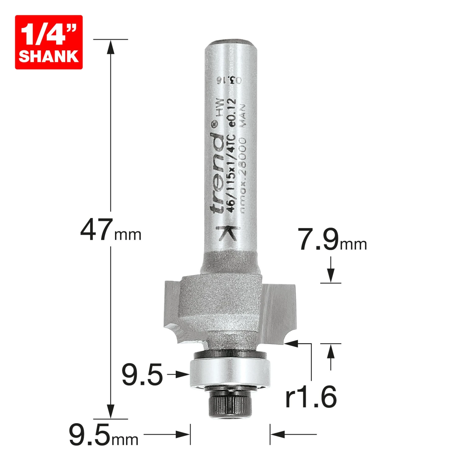 46/115X1/4TC - Bearing Guided Ovolo Cutter 1.6mm Radius 5 46/115X1/4TC - Bearing Guided Ovolo Cutter 1.6mm Radius - Image 3