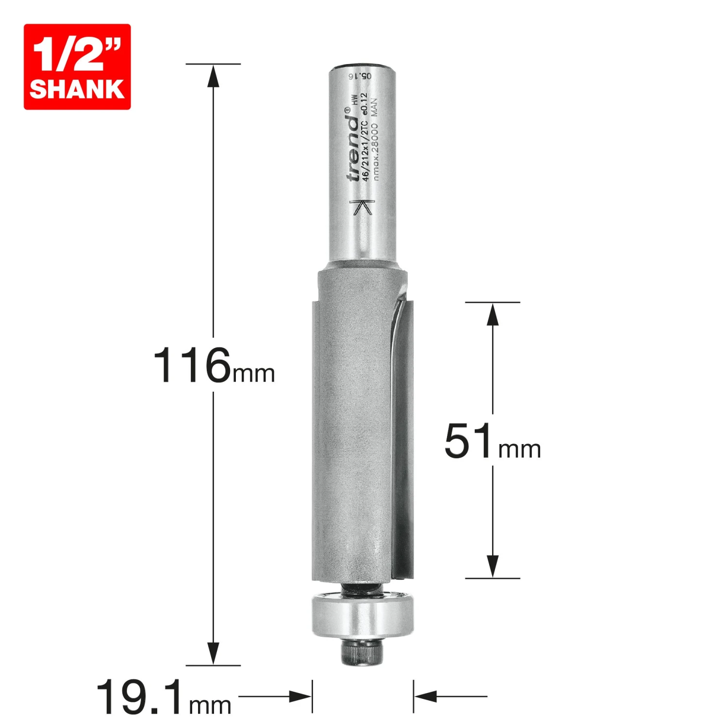 46/212X1/2TC - Guided Trimmer 19.1mm Diameter 50mm Length 5 46/212X1/2TC - Guided Trimmer 19.1mm Diameter 50mm Length - Image 3